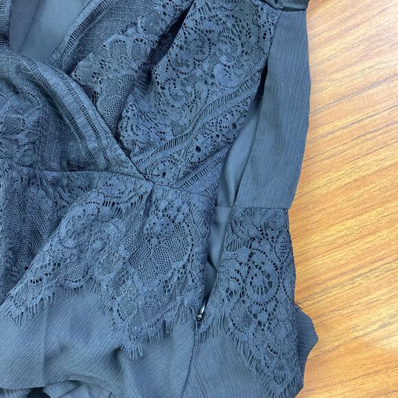 Lulu's Small Peasant Chiffon Lace Surplice Blouse Top Cropped Black Cocktail NWT - Picture 8 of 10